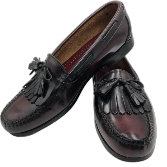 Cole Haan Mens Moccasin Tasseled Slip On Loafer 10D Dress Shoes Burgundy Leather - Picture 5 of 12